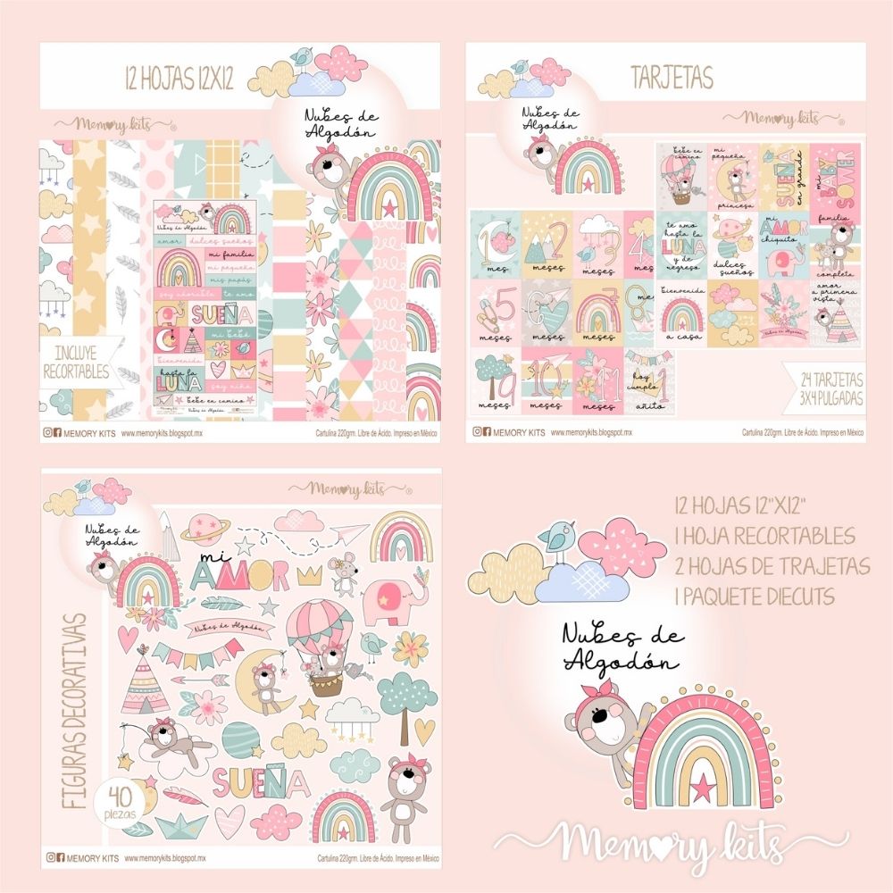 Kit de Papel Cartulina Nubes de Algodón Niñas Descontinuado Memory Kits