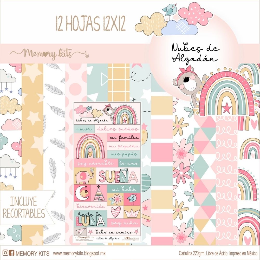Kit de Papel Cartulina Nubes de Algodón Niñas Descontinuado Memory Kits