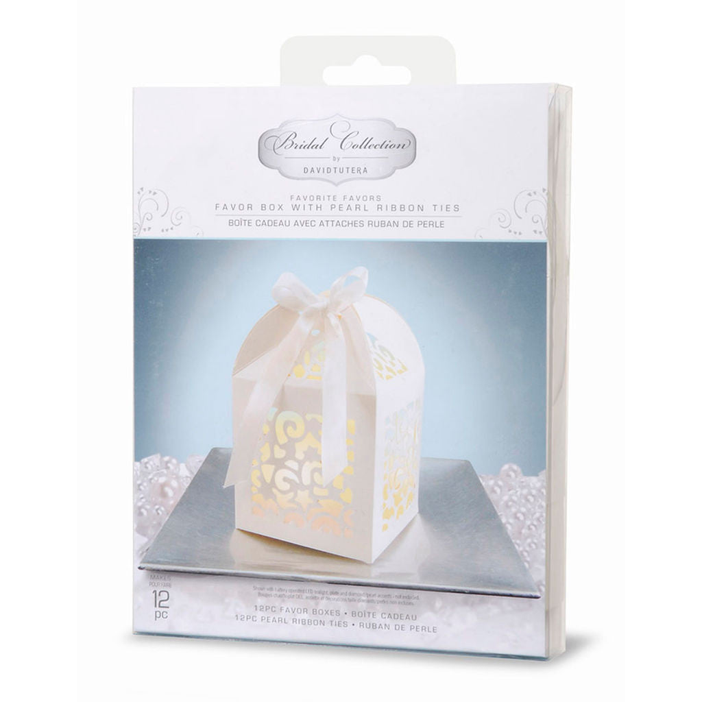 Favor Box with Pearl Ribbon Ties / Cajitas con Moño Brillante Cajitas para Armar David Tutera