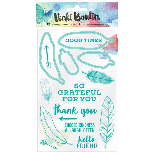 Feather Stamps &amp; Dies Set / Kit de Sellos y Suajes de Hojas Descontinuado American Crafts
