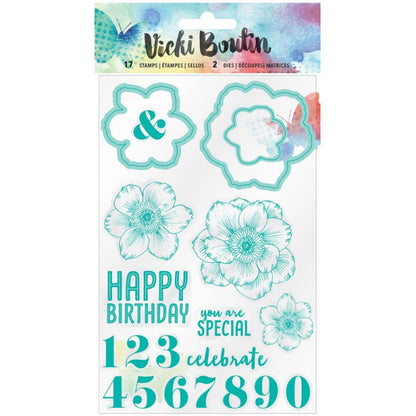 Floral Stamps &amp; Dies Set / Kit de Sellos y Suajes de Flores Descontinuado American Crafts