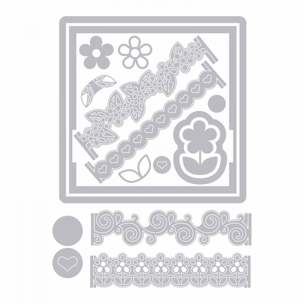 Framelits Die Card Front with Borders Drop-ins / Suaje de Tarjeta con Bordes Dados de Corte / Suajes / Troqueles Sizzix