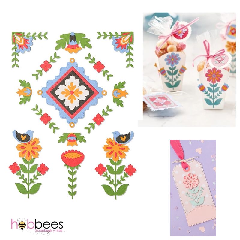 Thinlits Folk Art Elements Die / Suajes Flores Populares Descontinuado Sizzix
