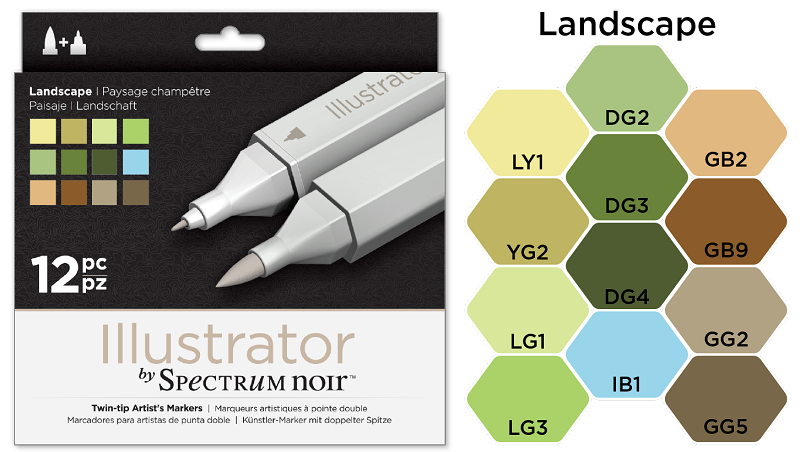 Illustrator by Spectrum Noir Landscape Set / Set de 12 Marcadores Paisaje Descontinuado Crafter&