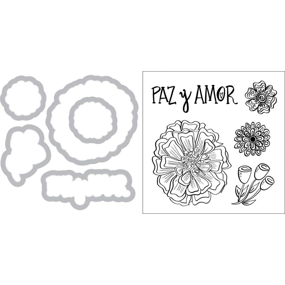 Framelits Die & Stamp Paz & Amor / Suaje y Sello de Amor y Paz Dados de Corte / Suajes / Troqueles Sizzix