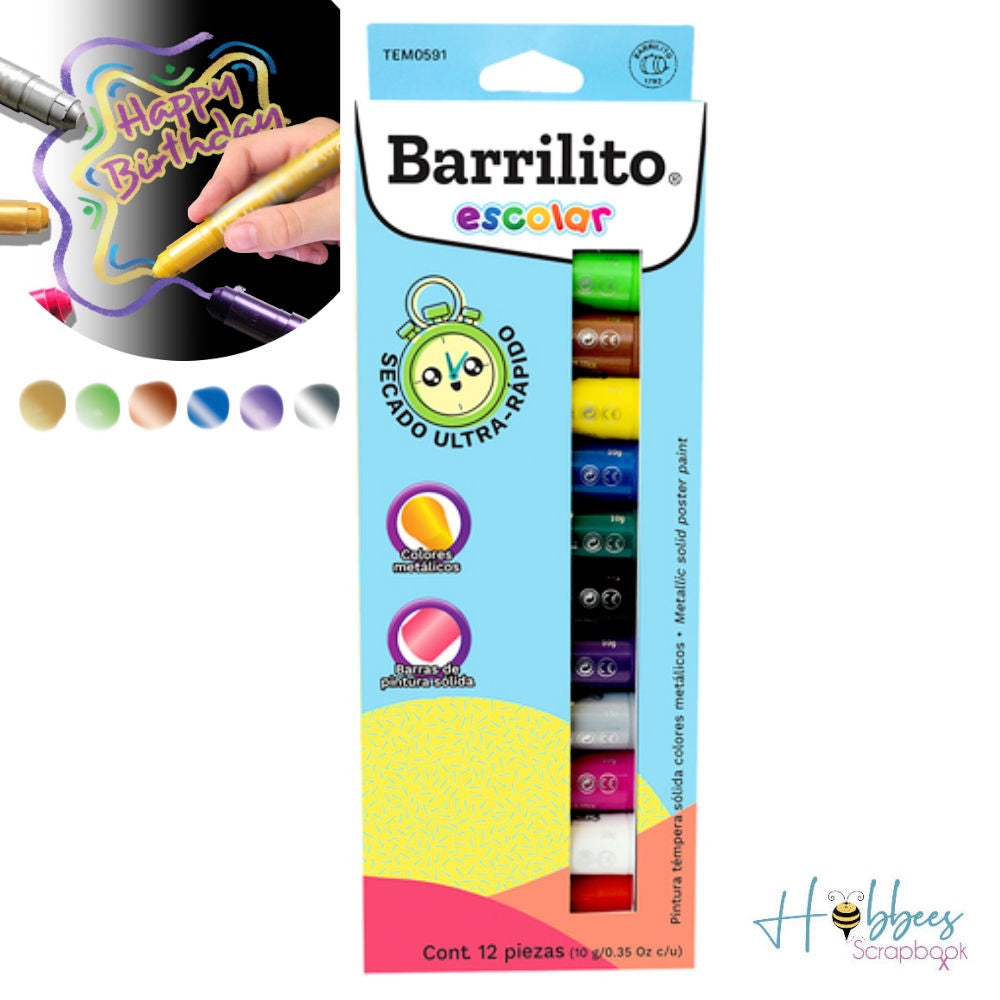 12 Barras de Pintura Témpera de Colores Metálicos Descontinuado Barrilito