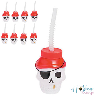 Skull Cups w Straws / 8 Vasos de Calavera Pirata Descontinuado Novelty