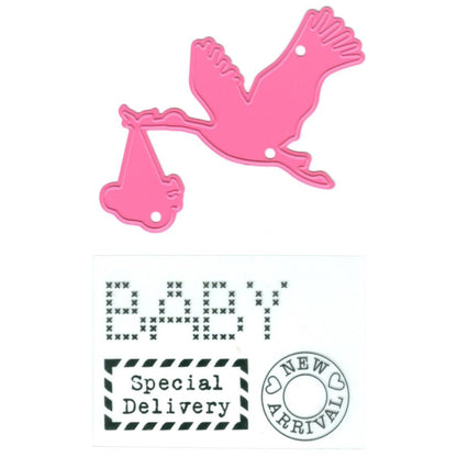 Dies with Stamps Stork / Suaje y Sellos Cigüeña Descontinuado Marianne design