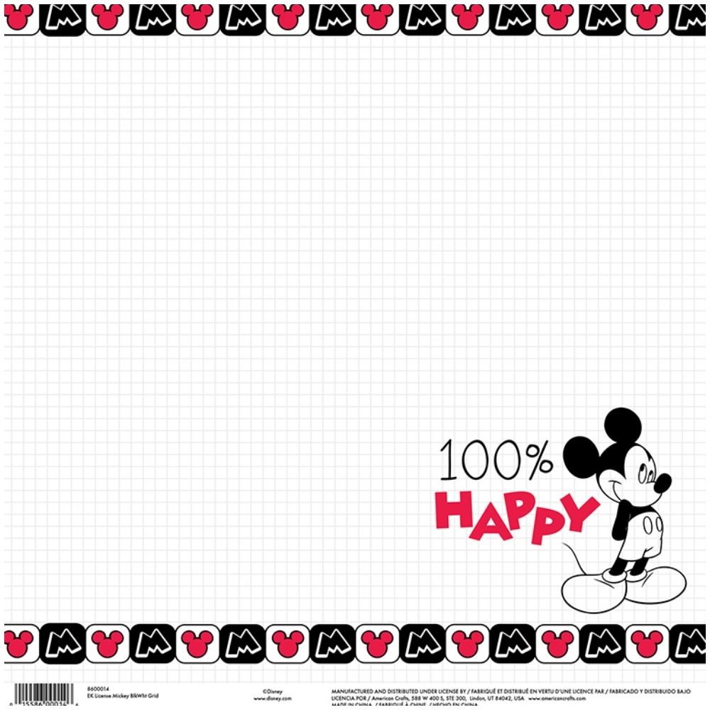 Mickey Black & White Grid Cardstock 12 x 12" / Cartulina Estampada Disney Papel, Hojas Sueltas Ek Success