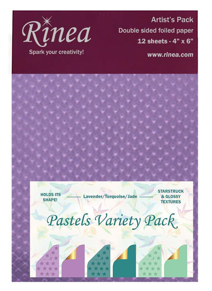 Pastels Foiled Papers 4"x6" / 12 Hojas de Papel Tipo Alumino Doble Cara Pasteles Descontinuado Rinea
