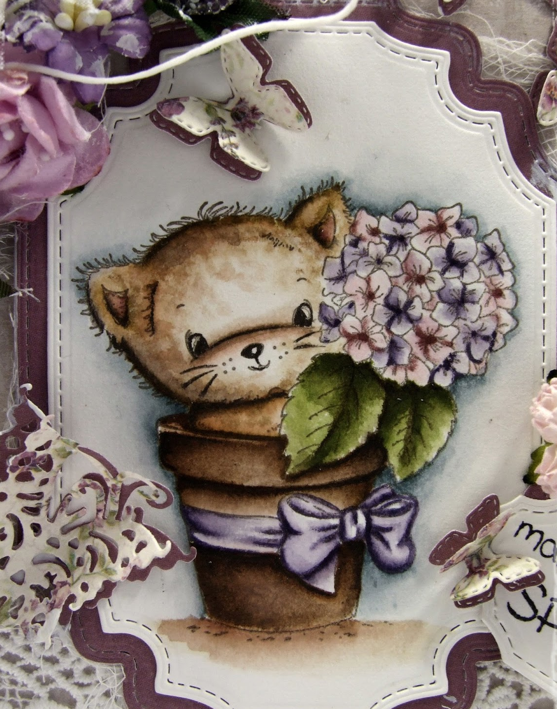 Cling Stamps Hydrangea Kitty / Sello Cling de Gatito Descontinuado LDRS Creative
