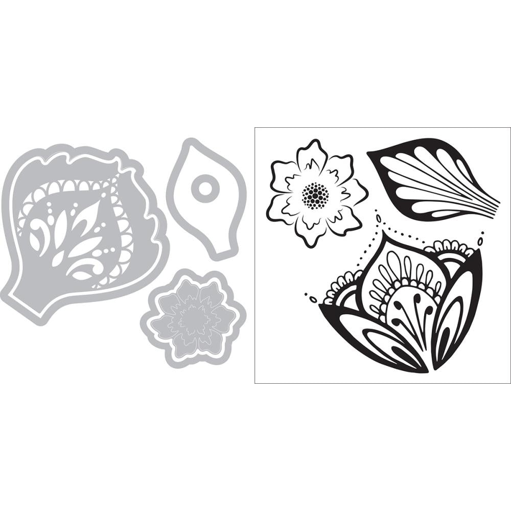 Framelits Die &amp; Stamp Set Mandala Flower / Suaje y Sello de Flor Mandala Descontinuado Sizzix