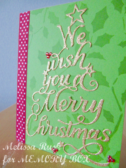 We Wish You Elegant Script Dies / Suaje de Corte Árbol de Navidad Con Letras Descontinuado Memory Box