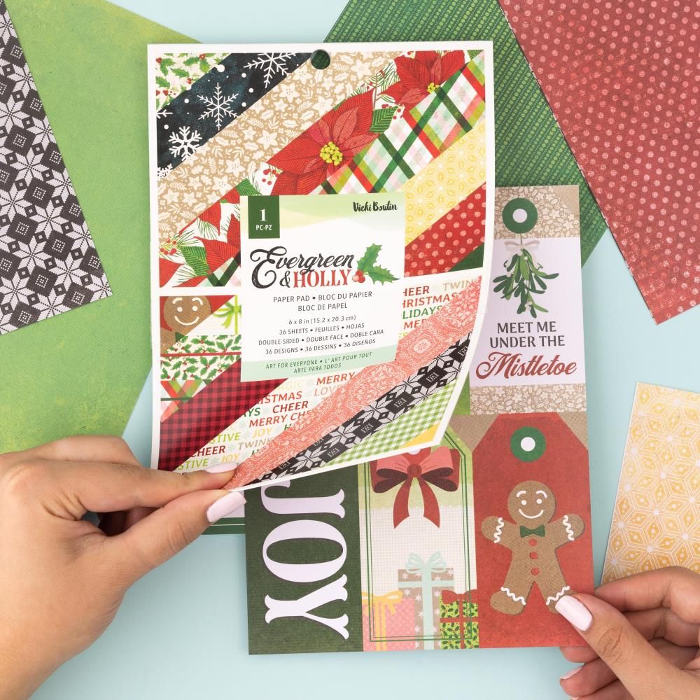 Evergreen &amp; Holly Paper Pad 6 x 8 / Bloc de Papel Adornos / Embellishments American Crafts