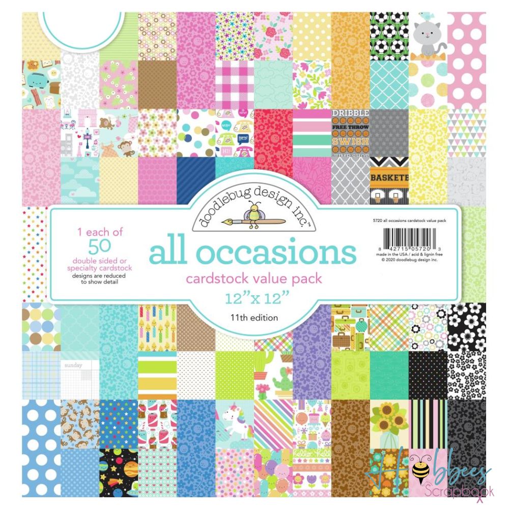 Doodlebug Cardstock Value Pack All Ocasions 12" / Paquete Papel Para Toda Ocasión Descontinuado Doodlebug