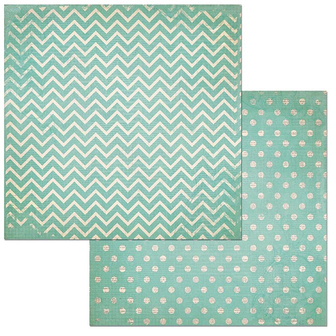 Island Mist Chevron Dot Cardstock / Cartulina Textuizada de Puntitos y Zig Zag Doble Cara Descontinuado BoBunny