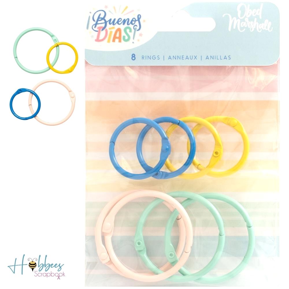 Buenos Dias Colored O-Rings / Set 8 Anillas para Encuadernar Arillos para Engargolar American Crafts