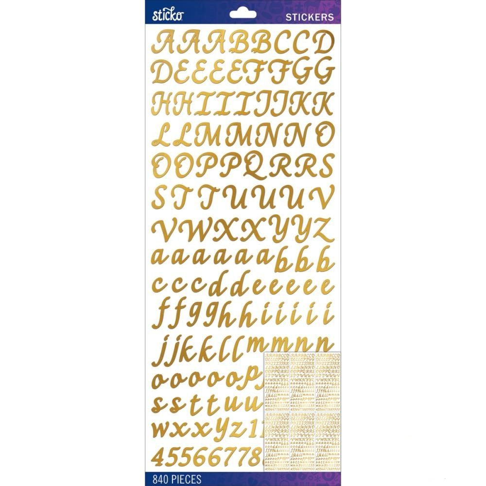 Gold Foil Script Stickers / Estampas Alfabeto de Foil Dorado Stickers Ek Success