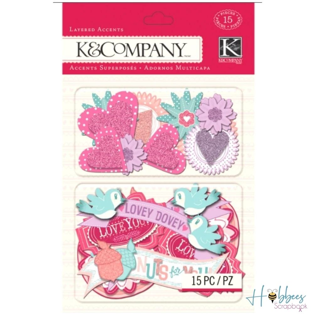 Heart and Flower Layered Accents / Adornos Adhesivos 3D Adornos / Embellishments K &amp; Company