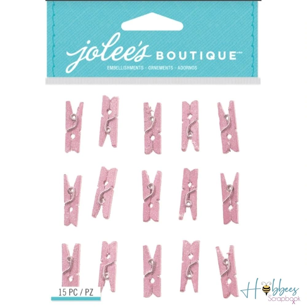 Pink Glitter Clothespins / 15 Mini Pinzas Rosas con Brillo Adornos / Embellishments Jolee&