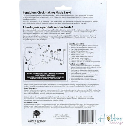 Pendulum Clock Movement 7&quot; / Reloj de Péndulo con Movimiento Accesorios Walnut Hollow Non Wood