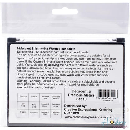 Cosmic Shimmer Watercolor Palette Set 10 / Acuarelas iridiscentes Acuarela Creative Expressions