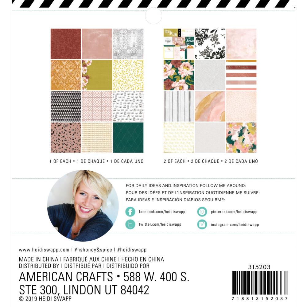 Heidi Swapp Single-Sided Paper Pad 6"X6" / Block de Papel Honey &amp; Spice Heidi Swapp Descontinuado Heidi Swapp