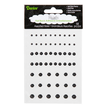 Flat Back Adhesive Black Pearls / Medias Perlas Negras Adhesivas Descontinuado Darice