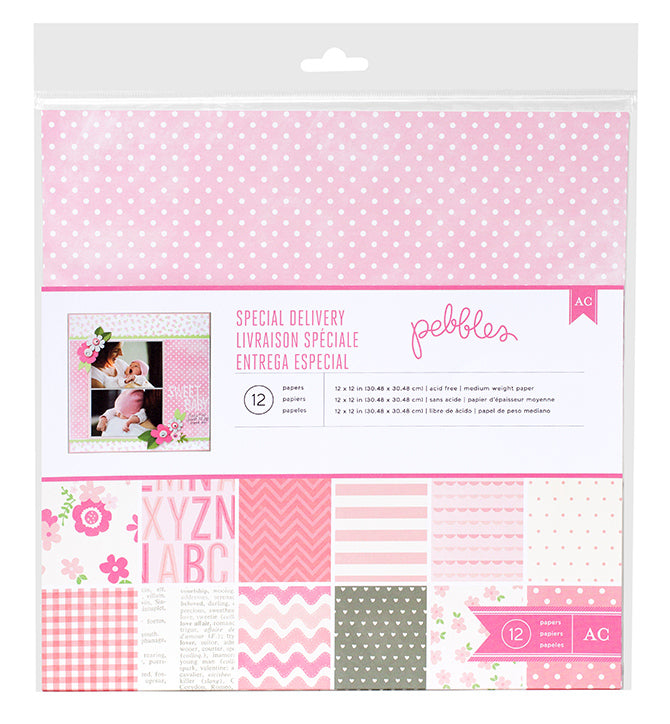 Baby Girl Kit Pebbles 12" x 12" Paper / Papel Doble Cara Niña Descontinuado American Crafts