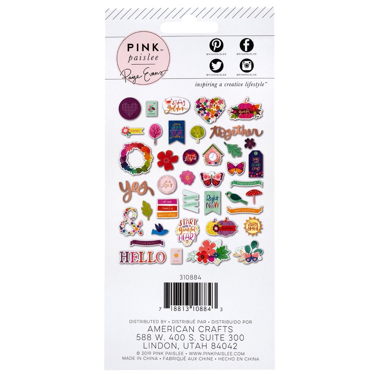 Die-Cuts Truly Grateful Ephemera Paige Evans / Recortes Agradecimiento Efímero Descontinuado Pink Paislee