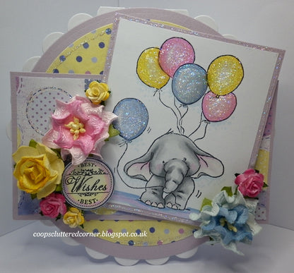 Bella With Balloons / Sellos de Polímero de Elefante con Globos Descontinuado Wild Rose Studio
