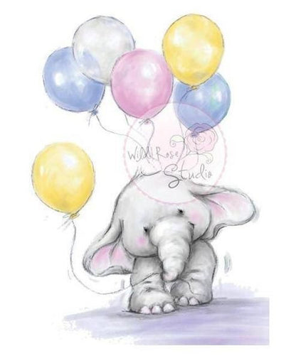 Bella With Balloons / Sellos de Polímero de Elefante con Globos Descontinuado Wild Rose Studio