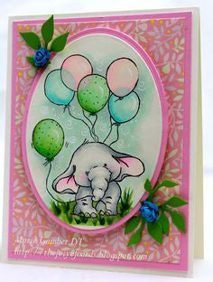 Bella With Balloons / Sellos de Polímero de Elefante con Globos Descontinuado Wild Rose Studio
