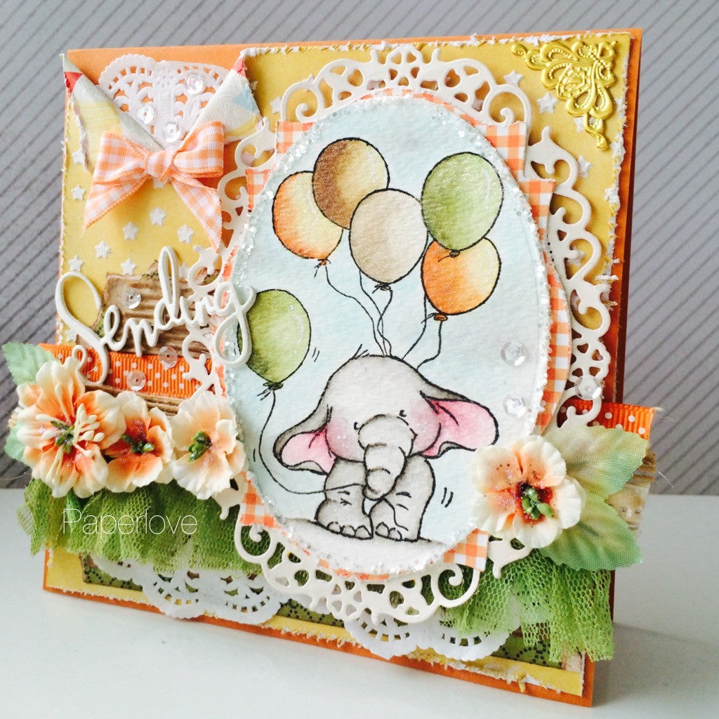 Bella With Balloons / Sellos de Polímero de Elefante con Globos Descontinuado Wild Rose Studio