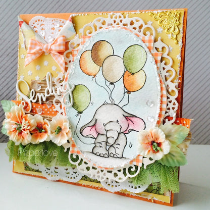 Bella With Balloons / Sellos de Polímero de Elefante con Globos Descontinuado Wild Rose Studio
