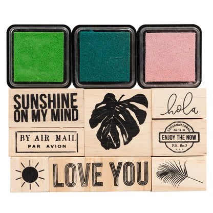 Wooden Stamp &amp; Ink Pad / Sellos y Tintas Descontinuado American Crafts