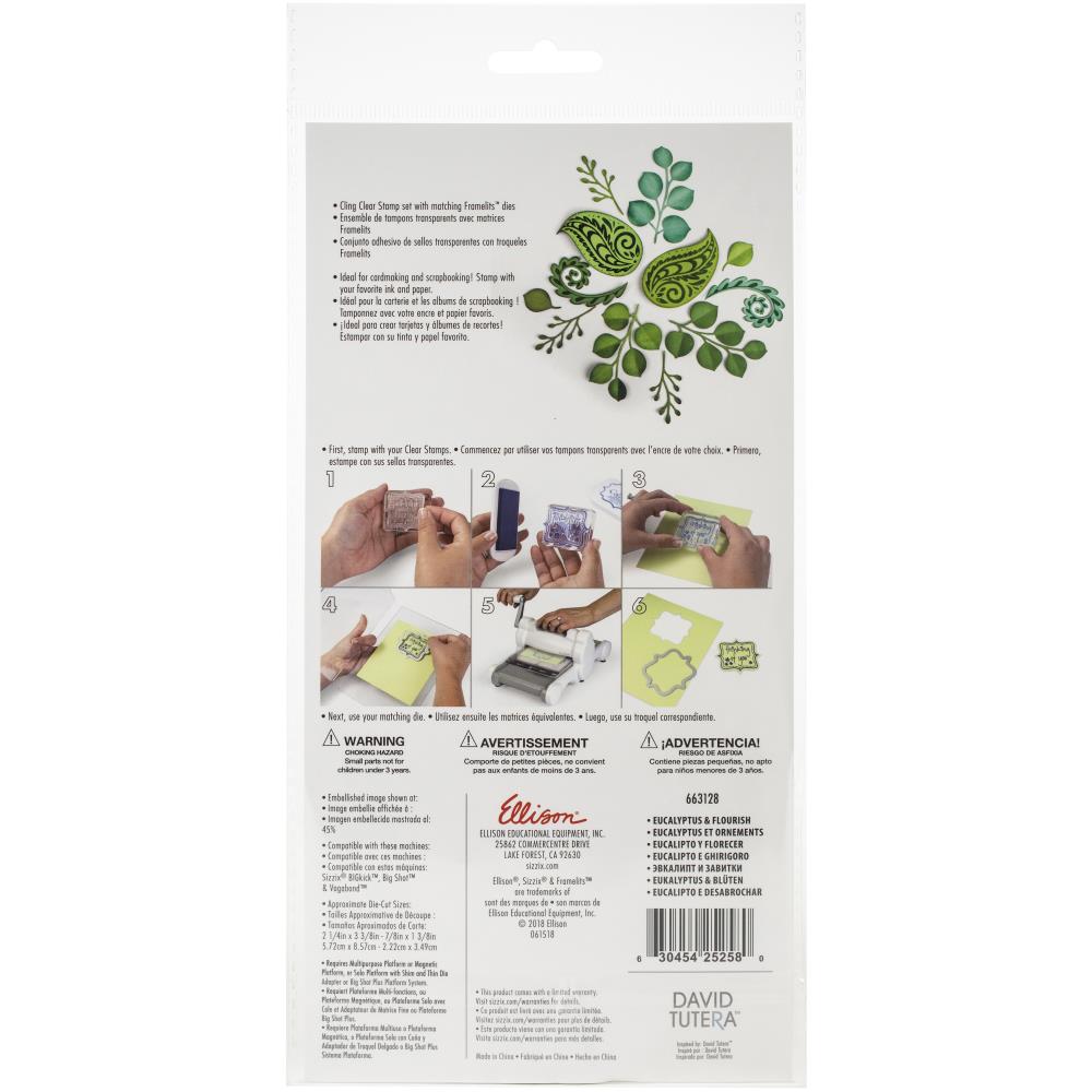 Framelits Die &amp; Stamp Set Eucalyptus &amp; Flourish / Suaje y Sello de Eucalipto y Flores Descontinuado Sizzix