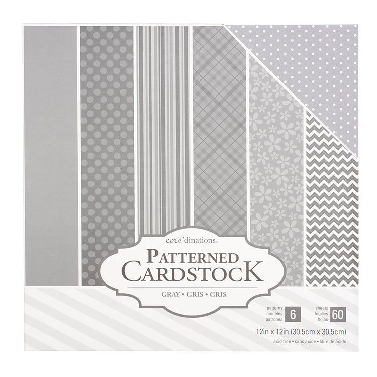 Patterned Cardstock 60 Pkg Gray / 60 Hojas de Cartulina Tonos Gris Descontinuado Core&