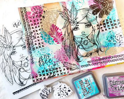 Cling Mounted Rubber Stamps Art Journal Fly Free / Sellos Cling Muñeca Descontinuado LDRS Creative