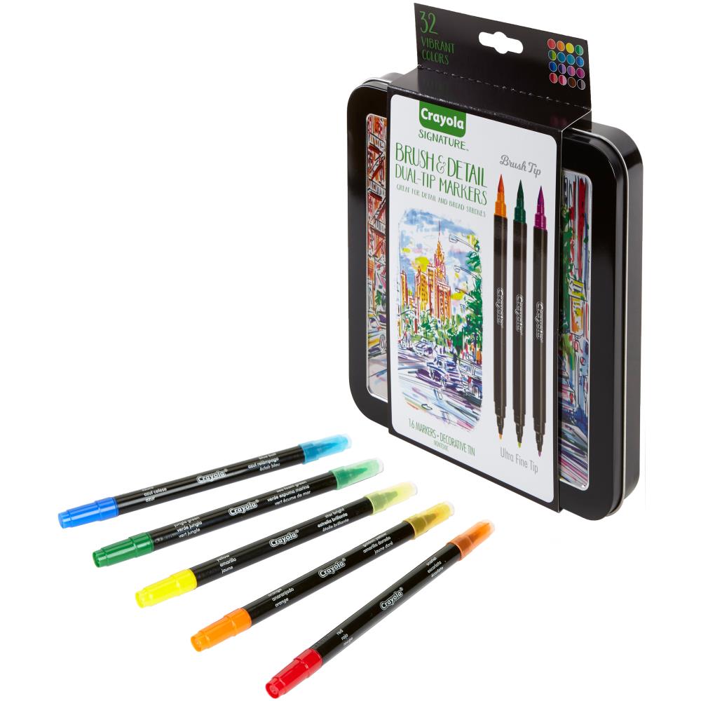 Crayola Signature Brush &amp; Detail Dual-Tip Markers / Marcadores Dual Punta Fina y Pincel Caligrafía Crayola