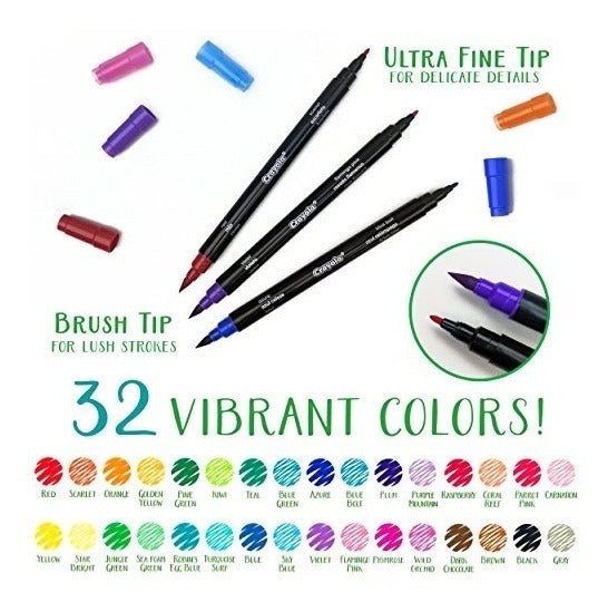 Crayola Signature Brush &amp; Detail Dual-Tip Markers / Marcadores Dual Punta Fina y Pincel Caligrafía Crayola