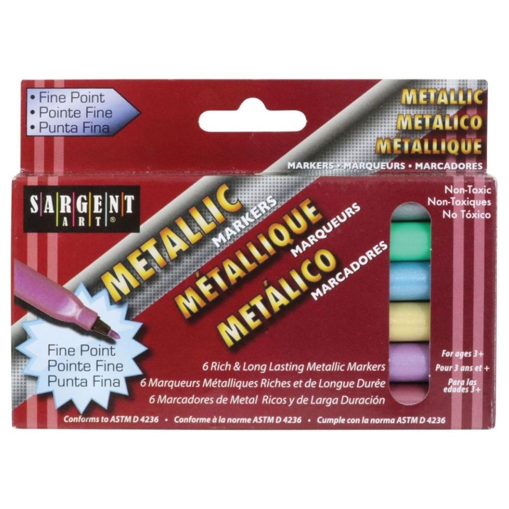Liquid Metals Fine Point Markers / 6 Marcadores Metálicos Punta Fina Caligrafía Sargent Art