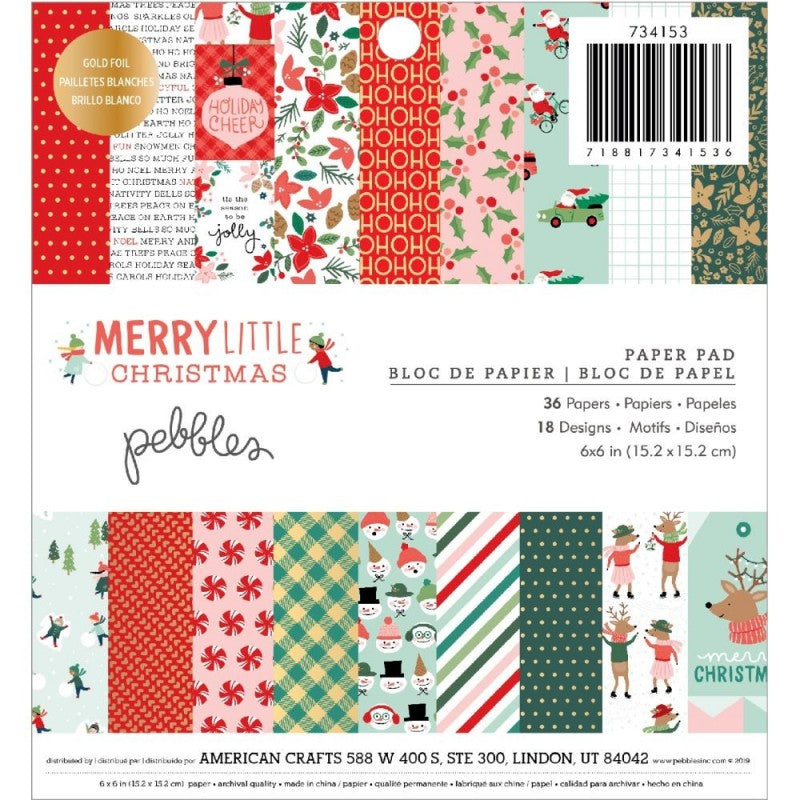 Merry Little Christmas Paper Pad 6" / Block de Papel Decorado Navidad Descontinuado Pebbles