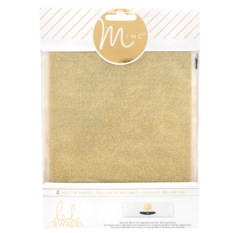 Minc Glitter Sheets Gold / 4 Hojas de Papel Metalizado Brillitos Dorado Acetato y Especializados Heidi Swapp