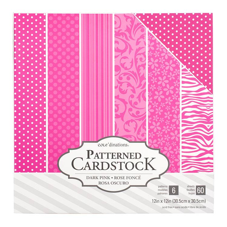 Dark Pink Patterned Cardstock / Cartulina Decorada Rosa 60 Hojas Descontinuado Core&