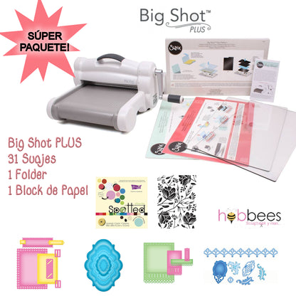 Big Shot PLUS White &amp; Gray Machine + 33 Xtras / Máquina de Corte y Grabado Con Paquete Descontinuado Sizzix
