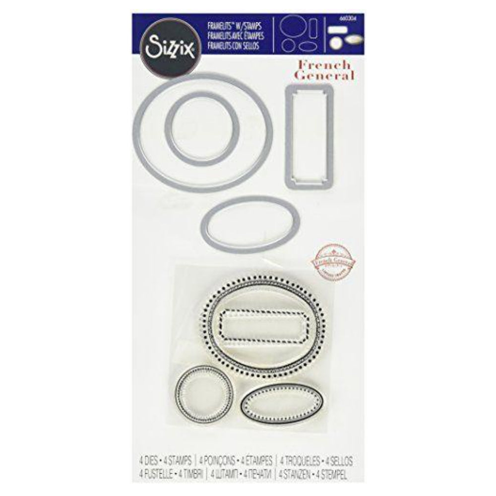 Die Set w/Stamps Labels / Set de Suajes y Sellos de Círculos y Ovalos Descontinuado Sizzix