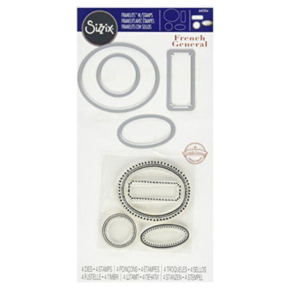 Die Set w/Stamps Labels / Set de Suajes y Sellos de Círculos y Ovalos Descontinuado Sizzix