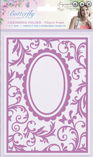 Embossing Folder Filigree Frame / Folder de Grabado Marco Ovalado con Mariposas Descontinuado Crafter&