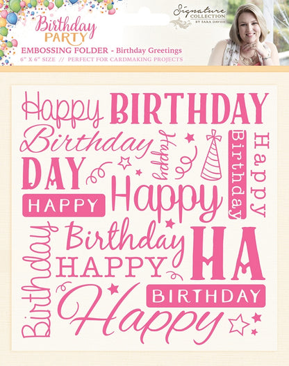 Birthday Greetings Embossing Folder / Folder de Grabado Felicitaciones de Cumpleaños Descontinuado Crafter&
